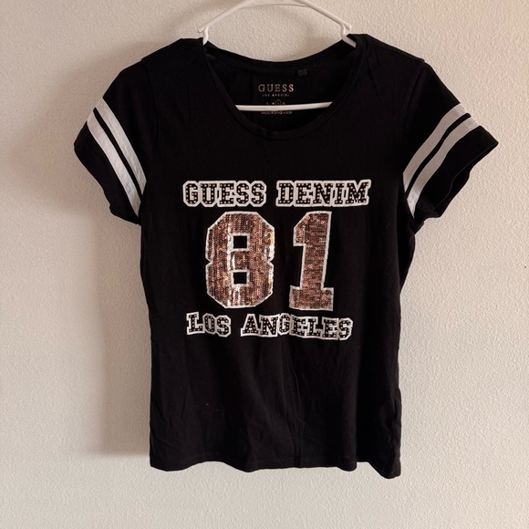 Guess Tops - GUESS Los Angeles Gamma Football Women’s Short Sleeve T-Shirt LARGE Black Y2K
